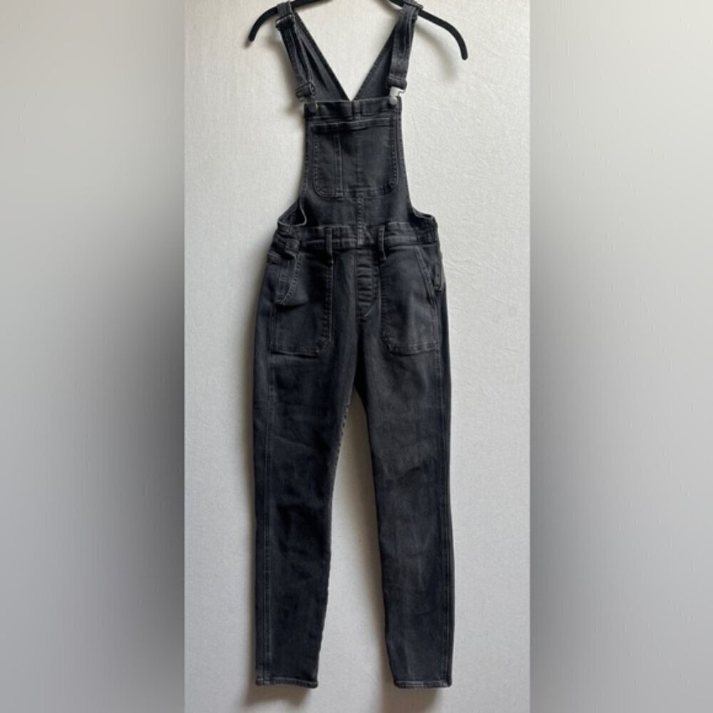 Madewell Black Denim Skinny Overalls Sz XS Side Zipper Stretch Dungarees